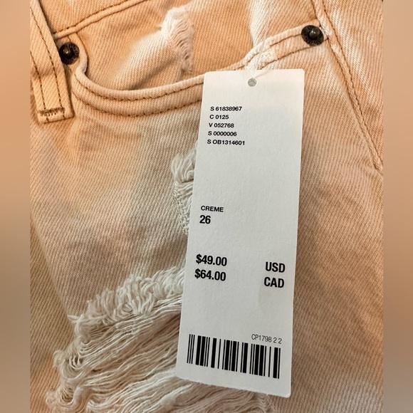 BDG Urban Outfitters 26 Cream Distressed Cut Off GF High-Rise Short #1708 - Picture 6 of 8